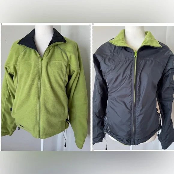 Columbia REVERSIBLE Fleece Nylon Outdoor Jacket Full Zip Green/Grey Size Medium - Picture 1 of 11